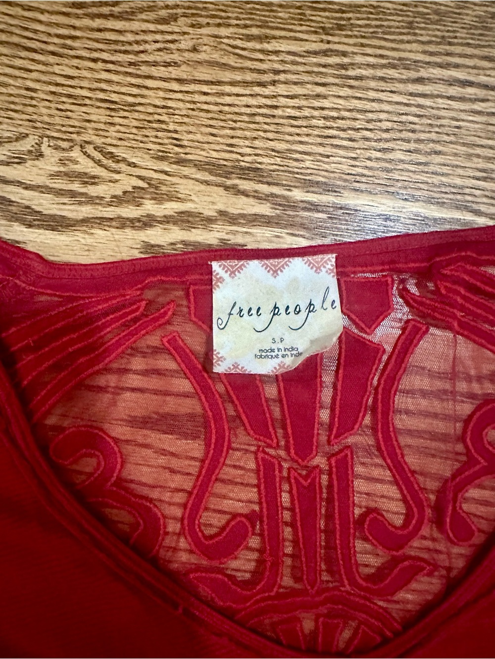 Free People Burgundy V-Neck Long Sleeve Top with Lace Insets - Picture 3 of 4